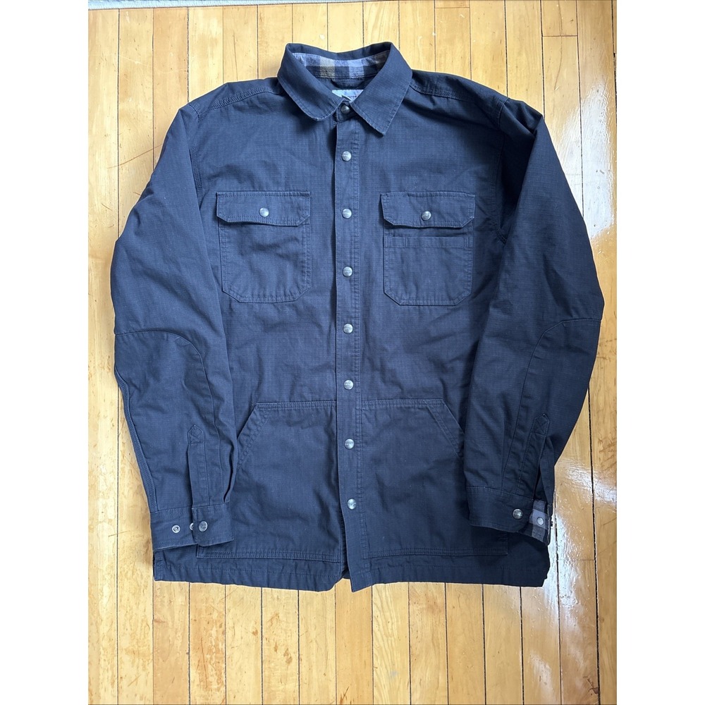 Carhartt Flannel Lined Shacket Mens L Tall Black Ripstop Work Gorp Snap Button